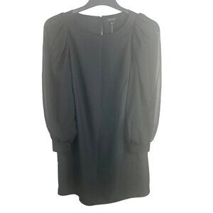 Ann Taylor Black Long-Sleeve Shift Dress With Puff Shoulders Back Zipper Size 6